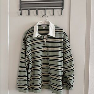 Topshop Green Striped Sweater with White Collar